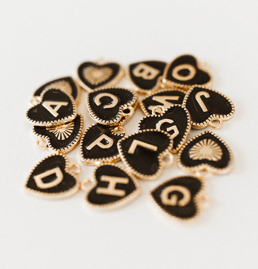 Gold black heart letter A-Z
