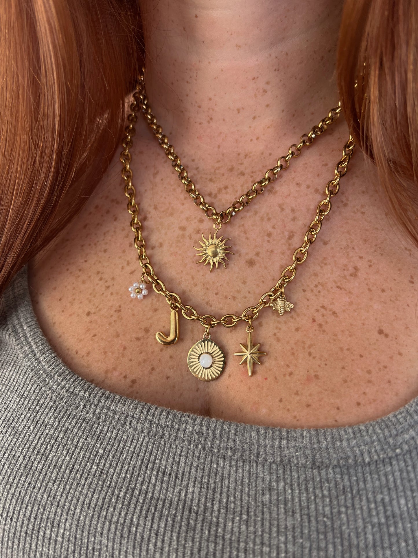 Gold mini oval rolo necklace