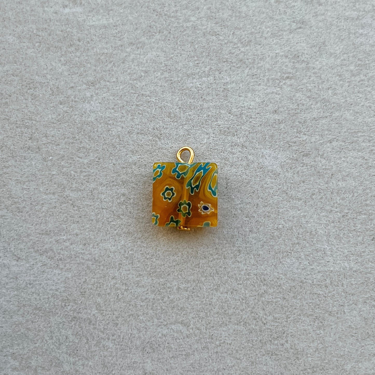 Gold square yellow glass bead