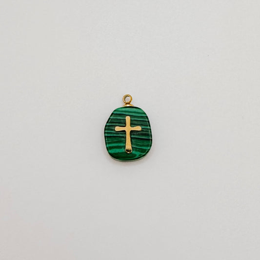 Gold green gem cross
