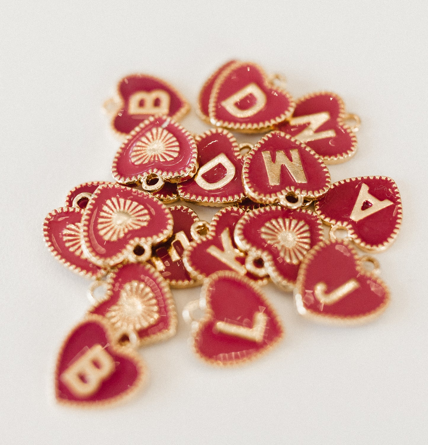 Gold dark pink heart letters A-Z