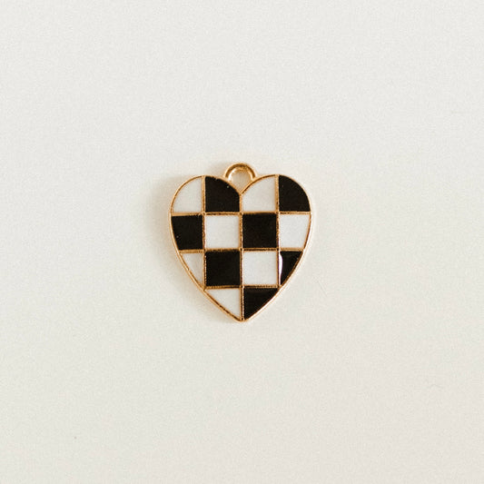 Gold black & white checkered heart