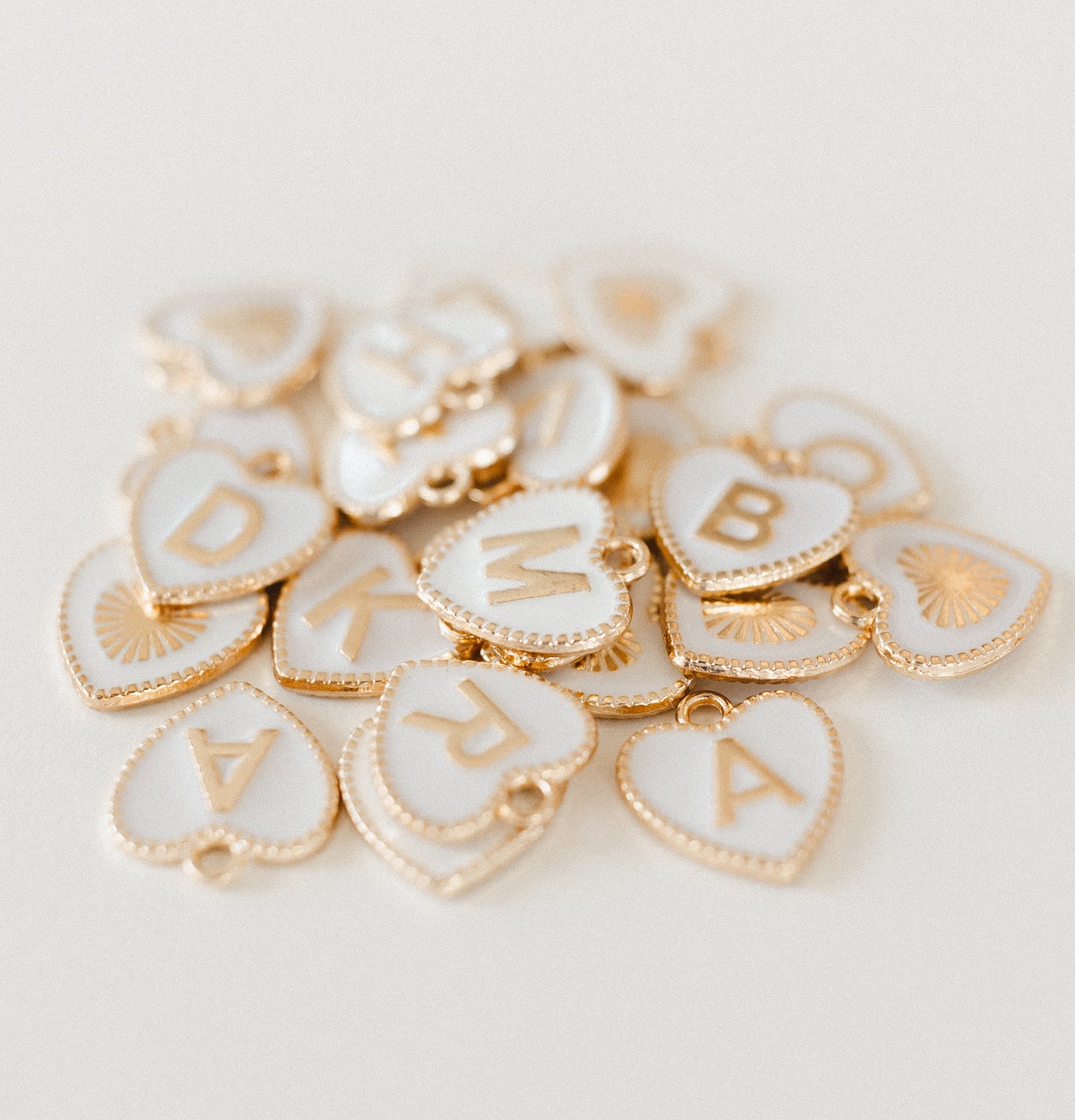 Gold white heart letters A-Z