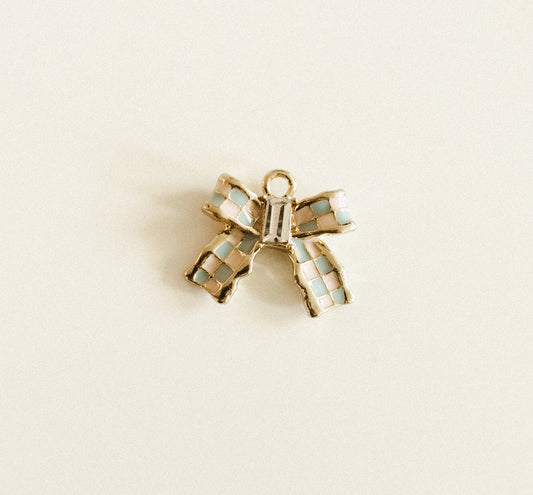 Gold pink & blue checkered bow