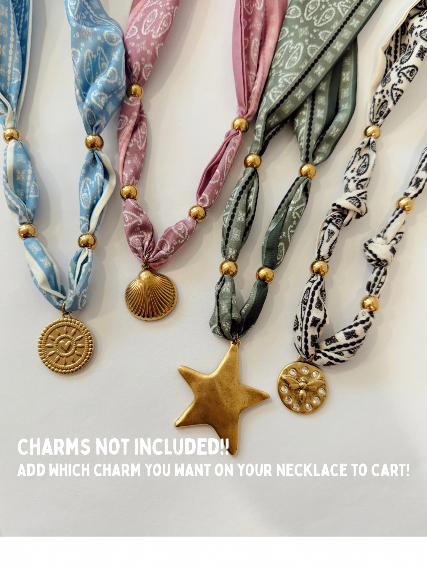 Scarf necklace with gold beads