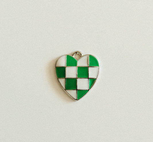 Silver green checkered heart