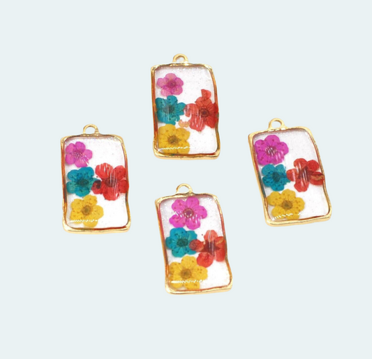 Gold pressed flower rectangle