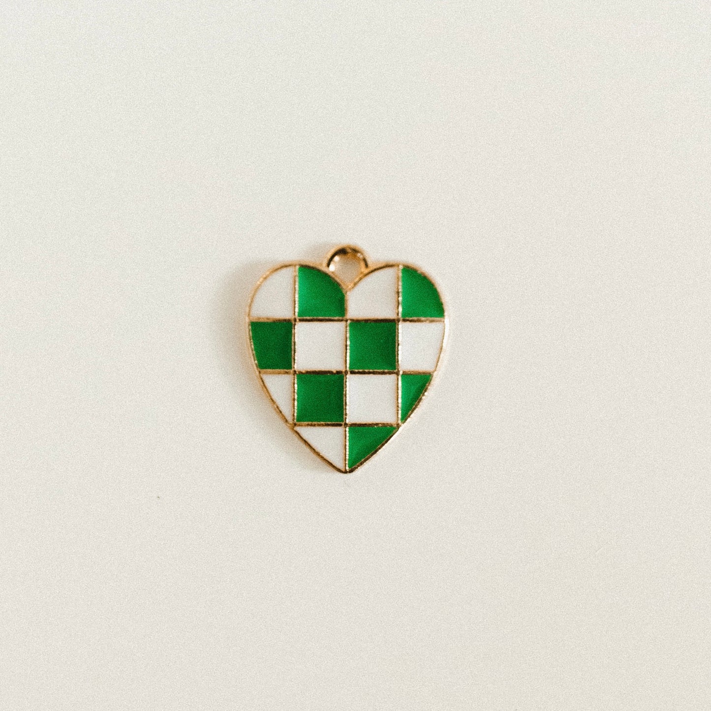 Gold green & white checkered heart