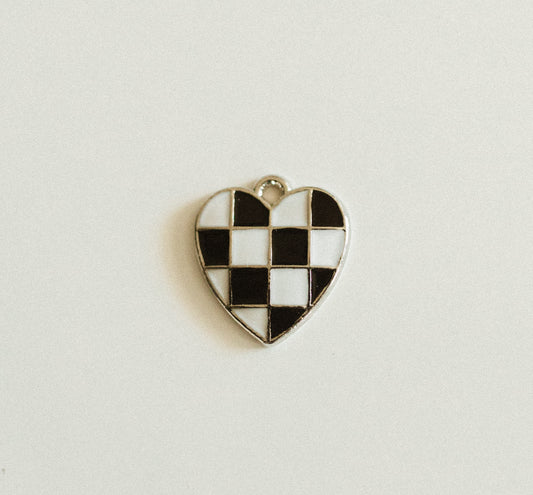 Silver black & white checkered heart