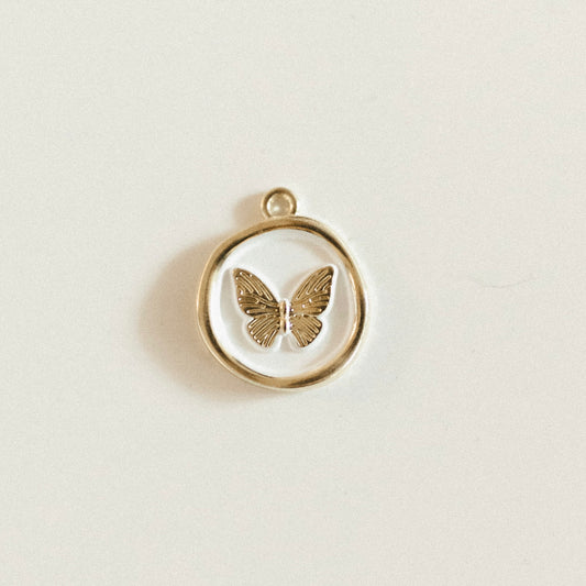 Circle white & gold butterfly
