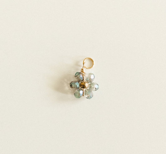 Small gold light blue bead flower