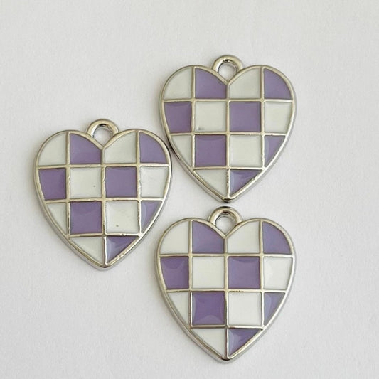 Silver purple & white checkered heart