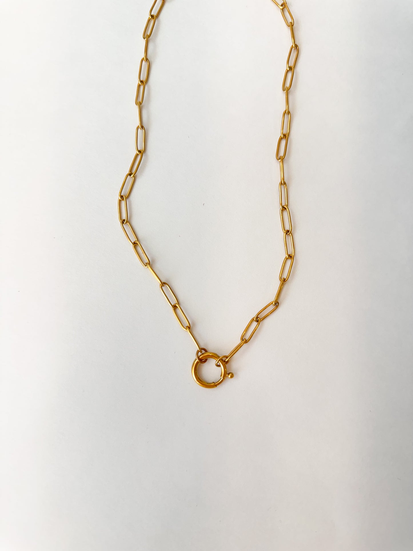 Gold paperclip charm clip necklace