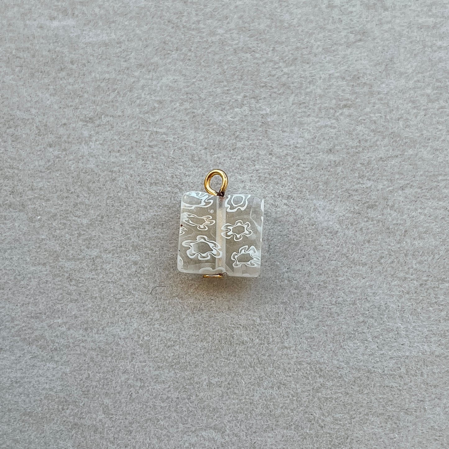 Gold square white glass bead