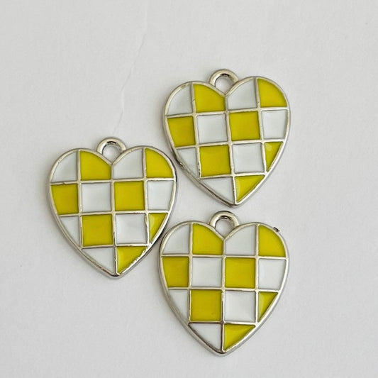 Silver yellow & white checkered heart