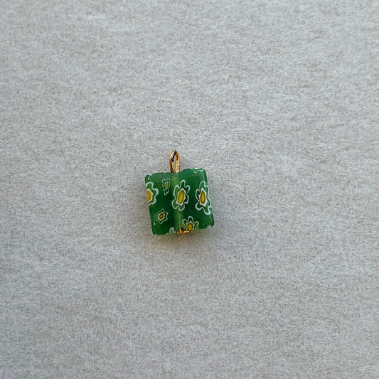 Gold square green glass bead