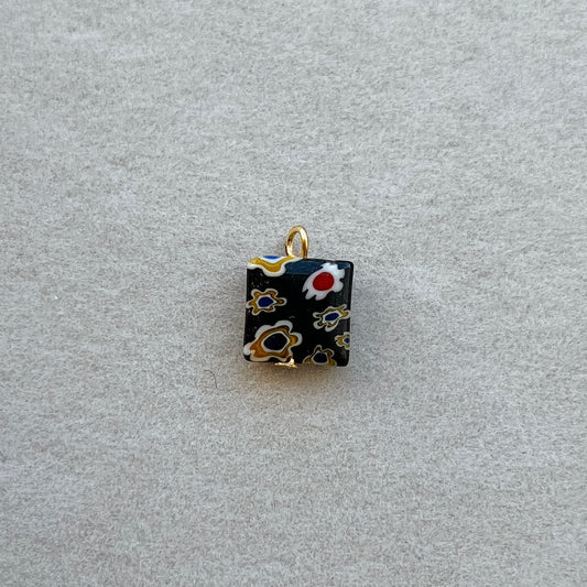 Gold square black glass bead