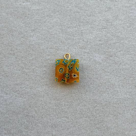 Gold square yellow glass bead