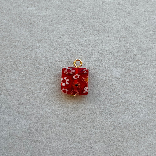 Gold square red glass bead