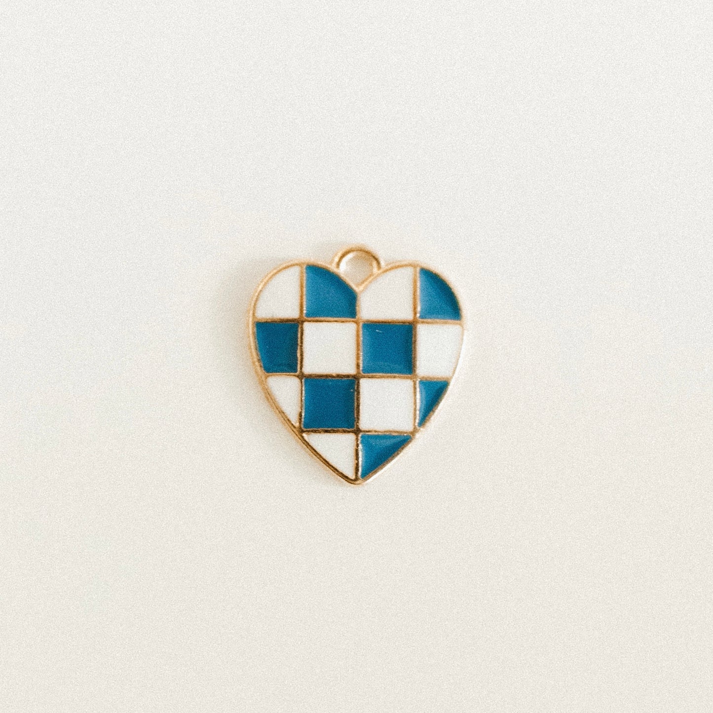 Gold blue & white checkered heart