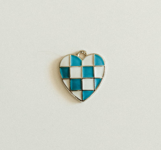 Silver blue & white checkered heart