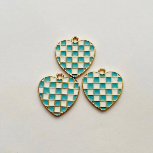 Gold blue & white small checkers heart