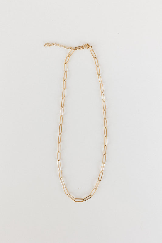 Gold medium link paper clip necklace