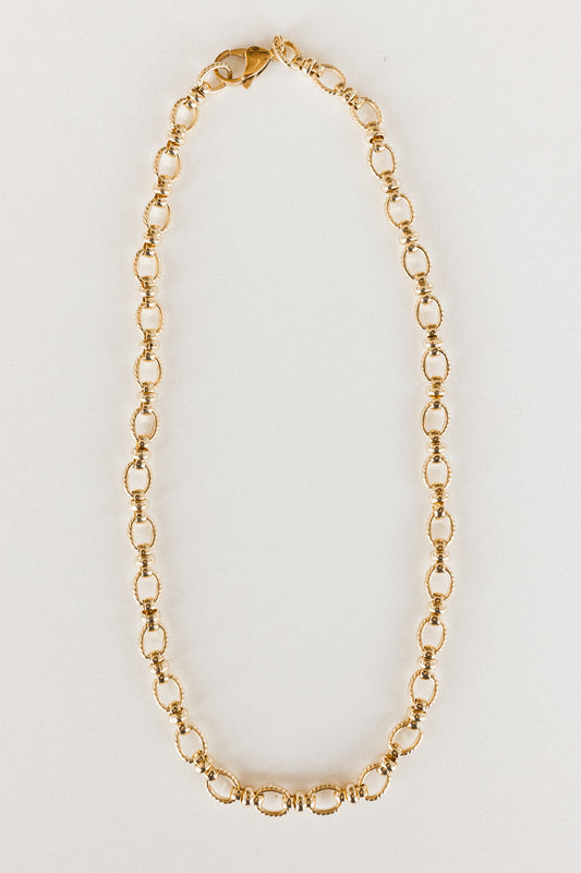 Gold chunky oval and knot link necklace