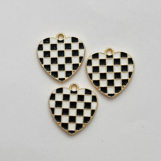 Gold black & white small checkers heart