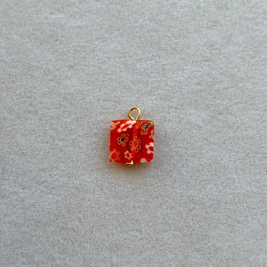 Gold square orange glass bead