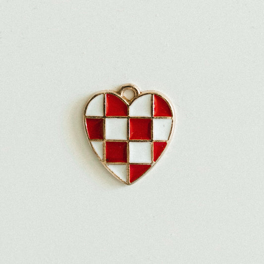 Gold Red & white checkered heart