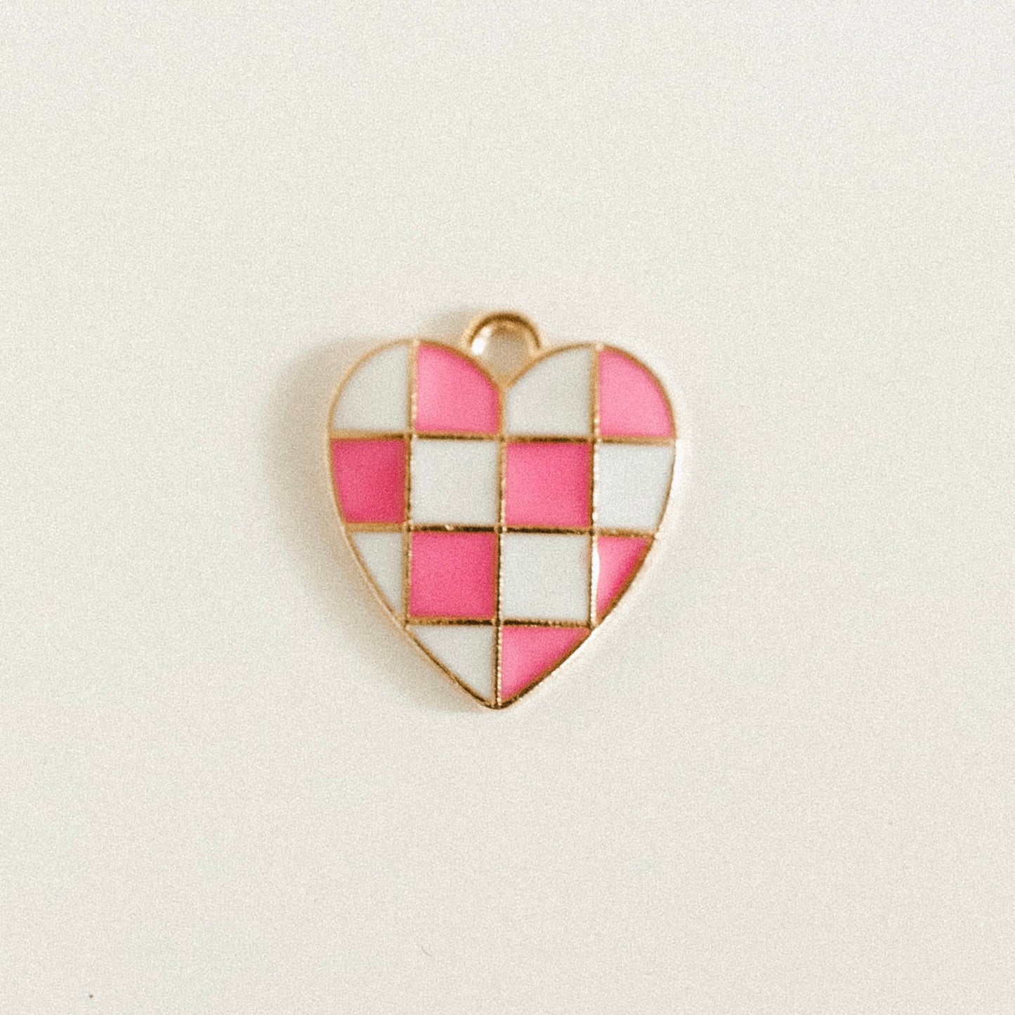 Gold pink & white checkered heart