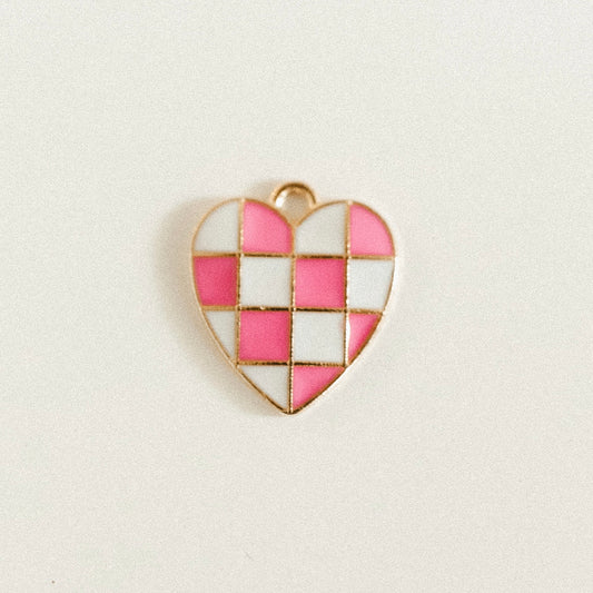 Gold pink & white checkered heart