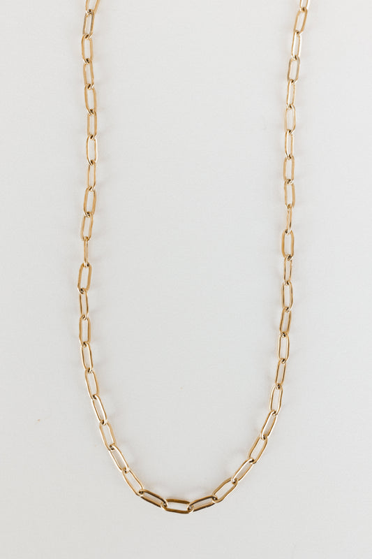 Gold long link paperclip necklace