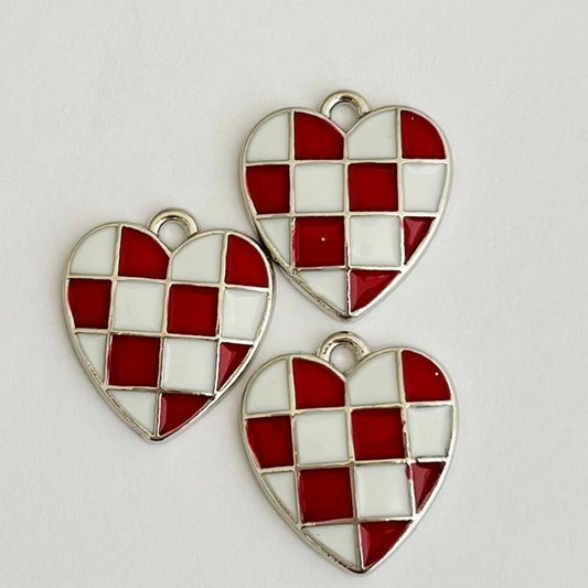 Silver red & white checkered heart