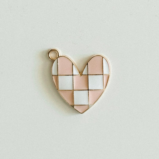 Gold Light pink and white checkered heart